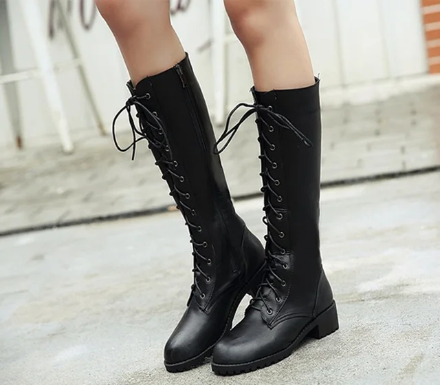 PU leather shoes girls knee high boots 