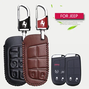 

For Jeep Genuine Leather Car Smart Key Case Cover Shell Key Chain For Jeep Renegade Wrangler Patriot Grand Cherokee Key Cover