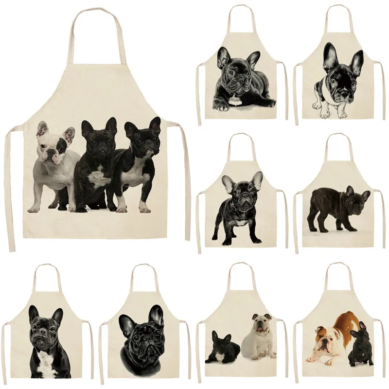 

1Pcs Bulldog Printing Kitchen Aprons Unisex Dinner Party Cooking Waist Bib Cotton Linen Pinafore Cleaning Tools 53*65cm A1032