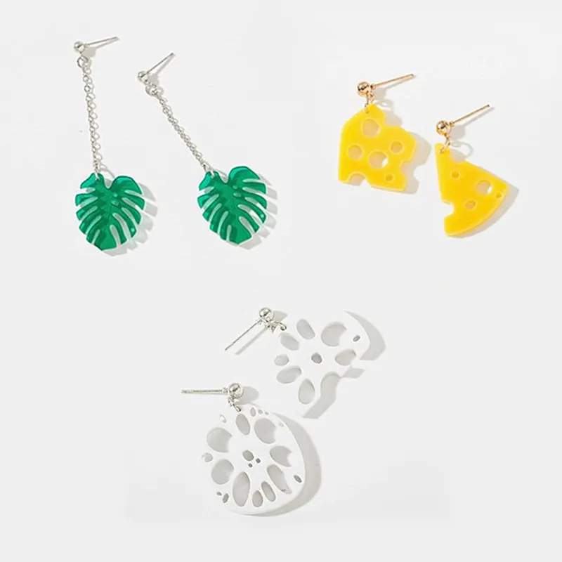 

Fashion Acrylic Earrings Big Leaves Dangle Earrings Cheese White Lotus root Asymmetric Earrings Creative Cartoon Girls Jewelry