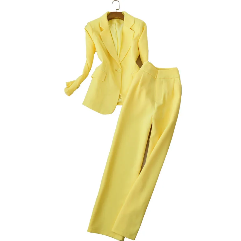 Professionnel Femmes Jambes À Sac Dames Larges Deux vert Solide jaune Nouveau Couleur 2018 Veste Pantalon Pièces Kelly Blazer Blanc Costume fawtqpPq