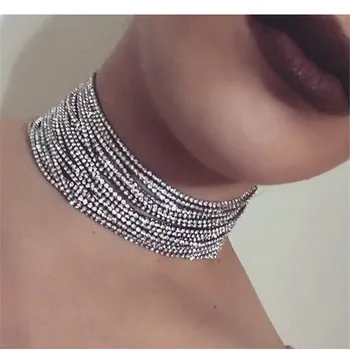 

simple fashion crystal necklace for women multirow rhinestone female choker Naszyjnik halsketting