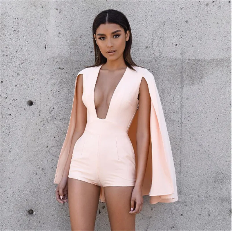 Summer Style Rompers Women Jumpsuit New Fashion Sexy deep v neck jumpsuit romper pink Casual short overalls Bodysuit