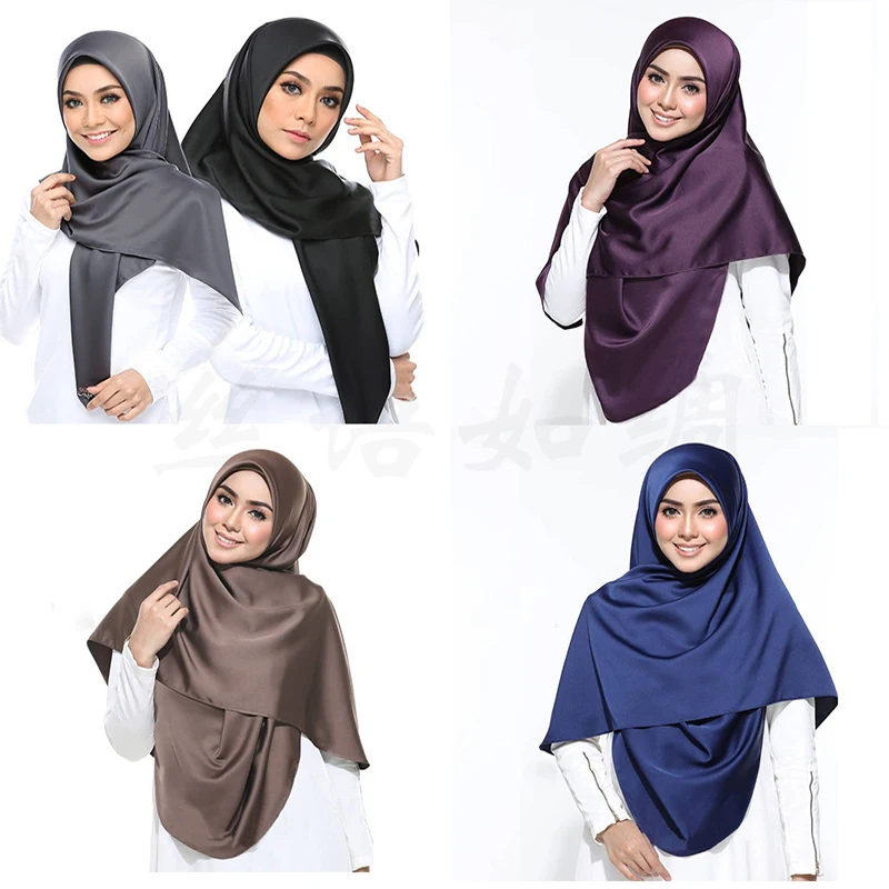 

2019 New satin hijab scarf for women Malaysia silk headscarf muslim islamic clothing hijabs stole shawls and wraps hoofddoek