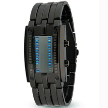 Новый lava led часы стали внешний вид вольфрамовой стали мужские часы двоичный двойной линии пары светодиодные часы электронные часы