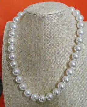 

free shipping Noble jewelry AAA natural 12mm round south seas white pearl necklace 18inch