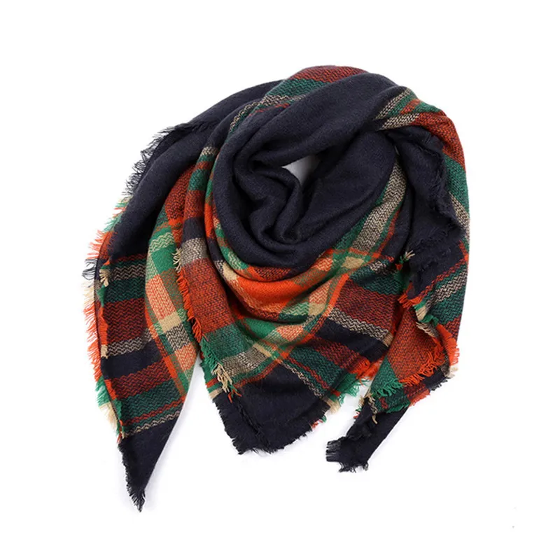  Women Winter Warm Color Stitching Long Wool Shawl Plaid Soft Neck Scarf women's scarves handkerchie