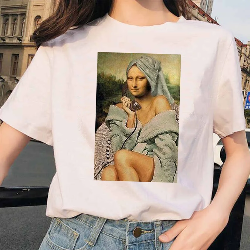 Mona Lisa футболка уличная одежда Хип Хоп Стиль повседневные друзья короткий рукав Harajuku футболки женские 90S забавные - Цвет: 4591