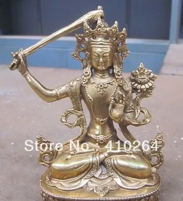 

old craft 6.4" Tibetan bronze Manjushri Bodhisattva Buddha Statue