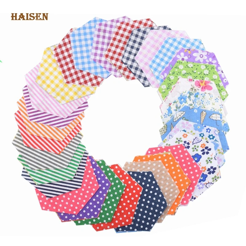 

100Pcs/Lot Random Pattern Printed Hexagon Shape Low Density&Thin Cotton Fabric Patchwork Tissue For DIY Quilting&Sewing Material