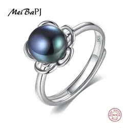 [MeiBaPJ] Настоящее Жемчужное кольцо пресной воды для Для женщин 925 пробы серебро цветок кольцо изобразительных вечерние украшения
