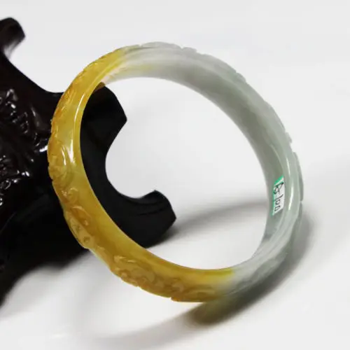 

free shipping 02103 BEAUTIFUL CHINA FINE HAND-CARVED BROWN GREEN JADE GEMS BANGLE BRACELET