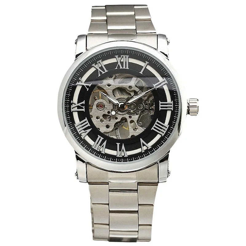 WINNER Formal Delicate Concise Men s Mechanical Wrist Watch Stainless Steel Strap Roman Numbers W Box