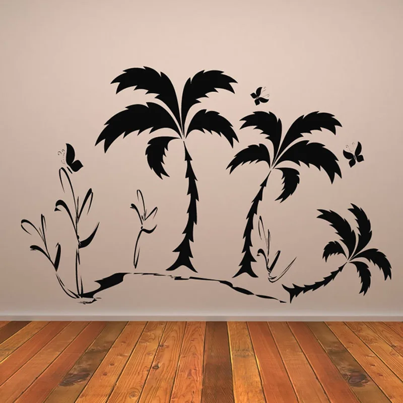

DCTOP 2015 Most Popular Baby Room Wall Decals Beach Scene Palm Trees Home Decor Living Room Wall Sticker