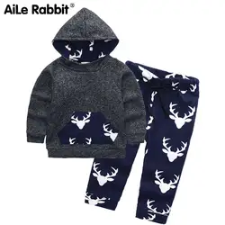 AiLe Rabbit/2018 г. осенний комплект детской одежды с длинными рукавами, топ с длинными рукавами и штаны комплект из 2 предметов, Модный комплект с