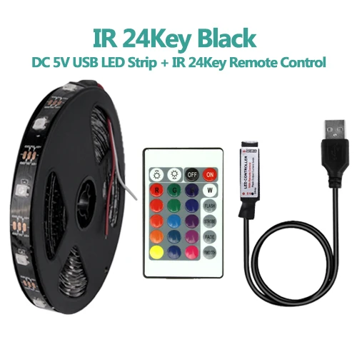 DC 5 в USB Светодиодная лента гибкий светильник лента 5050 RGB 50 см 1 м 2 м 3 м Мини 3Key 17Key RF ИК пульт дистанционного управления ТВ фоновый светильник ing IP65 - Испускаемый цвет: 24Key IR remoteBlack