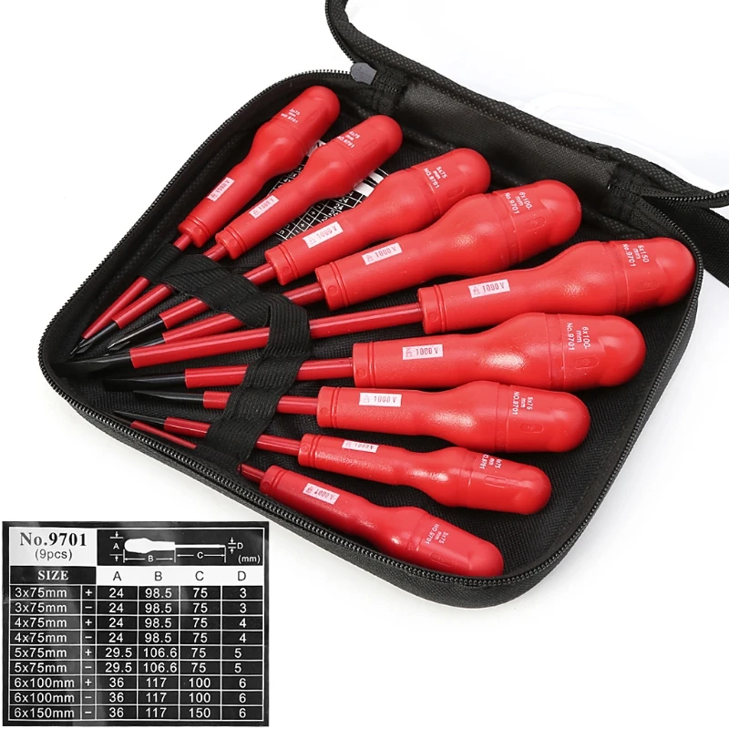 

9 Pcs Insulated Screwdriver Set 1000V Crossover CR-V Magnetic Precision Hand Tools