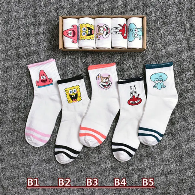 5 пар/лот носки для женщин Весна Лето Харадзюку мультфильм печати носки женские повседневные короткие носки хлопок кактус sox дамы meias - Цвет: B