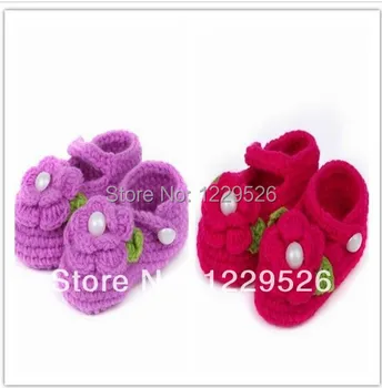 

2014 Hot Sale Crochet Cotton High Quality Baby Infant Home Warm First Walkers Shoes Toddler shoes 0-12M infant flower shoes