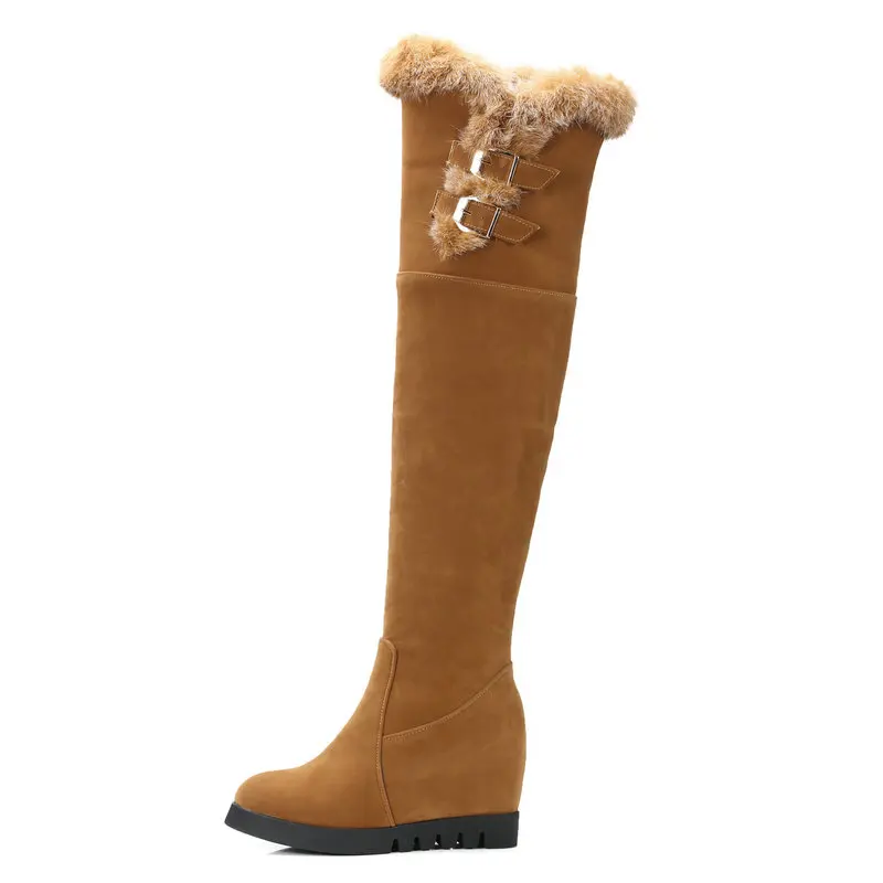 NEMAONE/женские зимние сапоги выше колена на высокой танкетке; зимняя теплая обувь; модные женские сапоги; большой размер 43