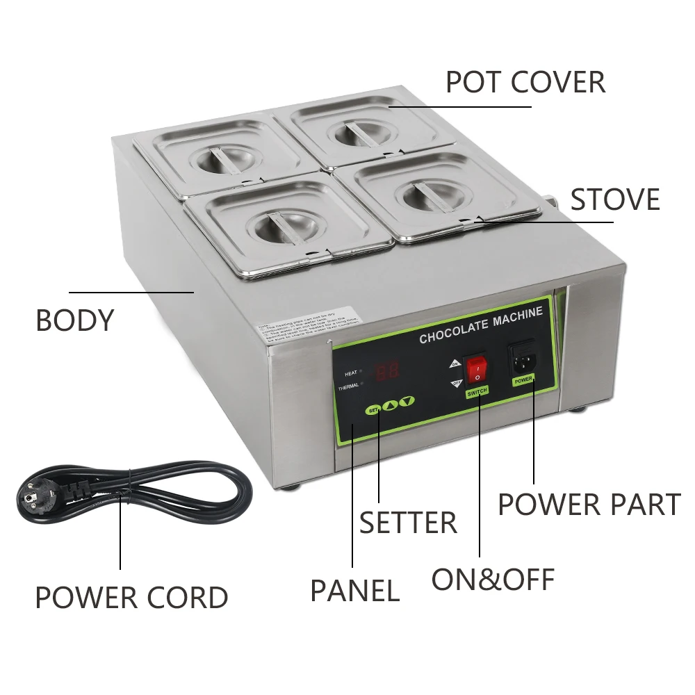 ITOP Commercial Chocolate Melting Machine Capacity 8kg/12kg Electric Chocolate Heating Pots 1/2/3/4/5/6 Pots 1000W 110V 220V 5