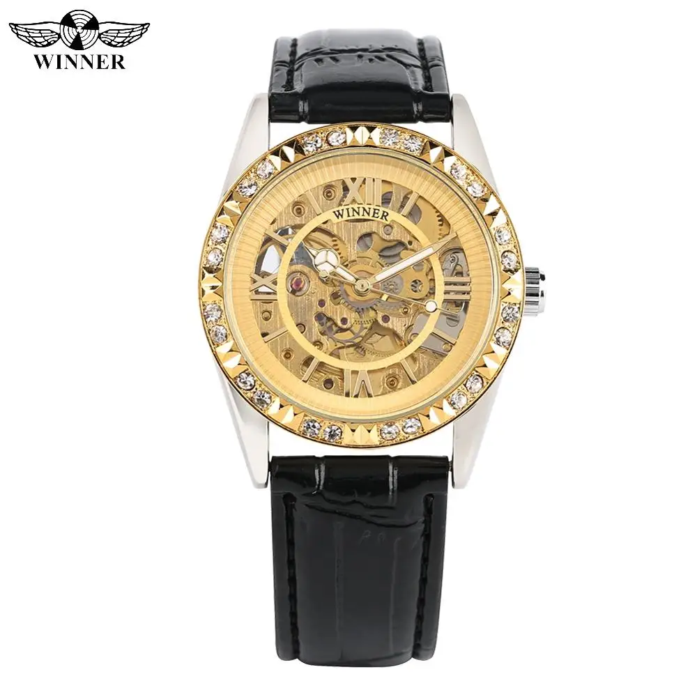 

Business Skeleton Dial Automatic-self-winding Watch for Office Women Golden Mechanical Watch for Ladies Water Diamonds Watches