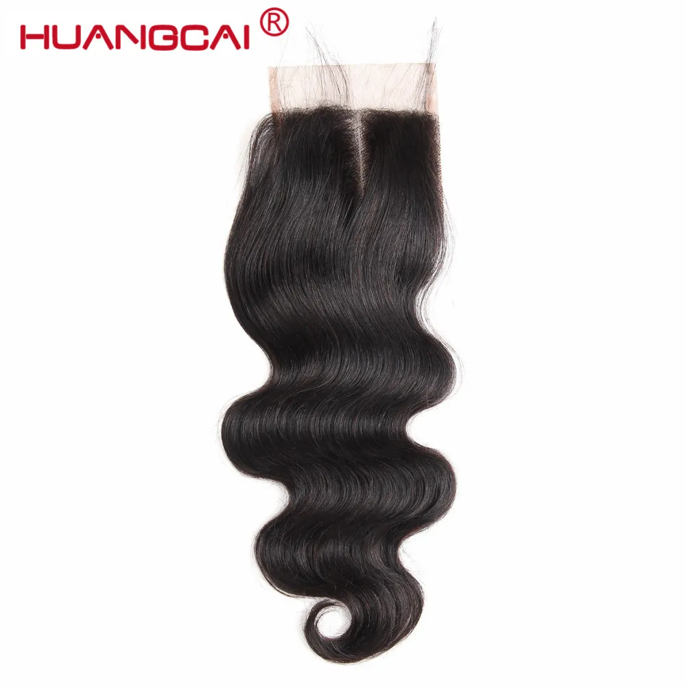 Huangcai бразильские волосы с закрытием объемная волна 3 Связки с закрытием человеческих волос пучки с закрытием не Реми 4 штуки в партии