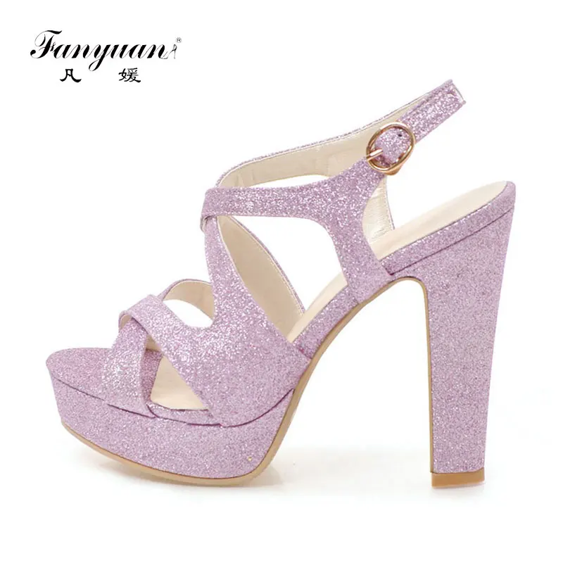 

fanyuan Shoes Woman Gladiator Sandals Glitter Platform Shoes Women Sandals Sexy Nightclub Pink High-Heeled Wedding Shoes Summer