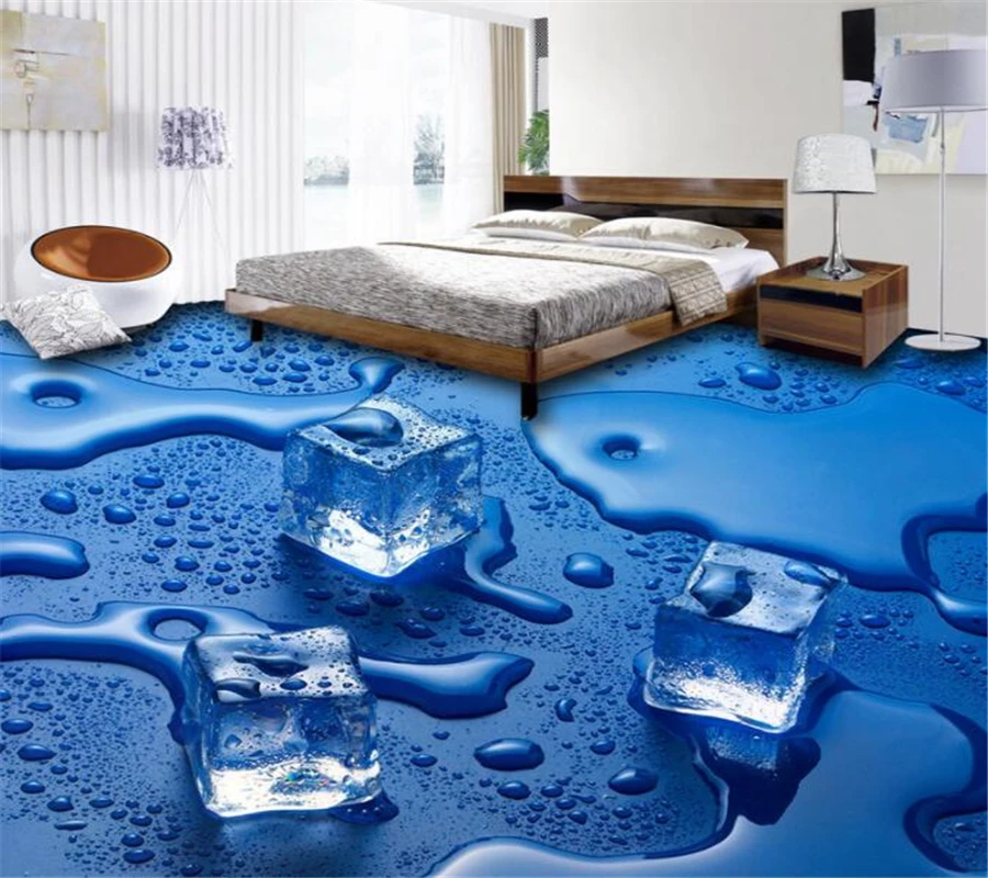 Custom Photo flooring Wallpaper Ice water Water droplets  tiles PVC Wallpaper Self-adhesive Waterproof 3d flooring Beibehang