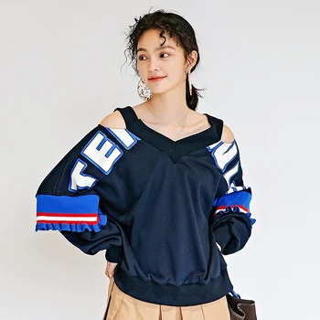 

High Street Fashion 100% Cotton Hoodie Women Sexy Off Shoulder Print Sweatshirt 2019 New Arrival Womens Spring Harajuku Hoodie