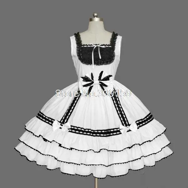 Скидка черно-белое хлопковое готическое платье лолиты великолепный галстук-бабочка милое платье лолиты для косплея