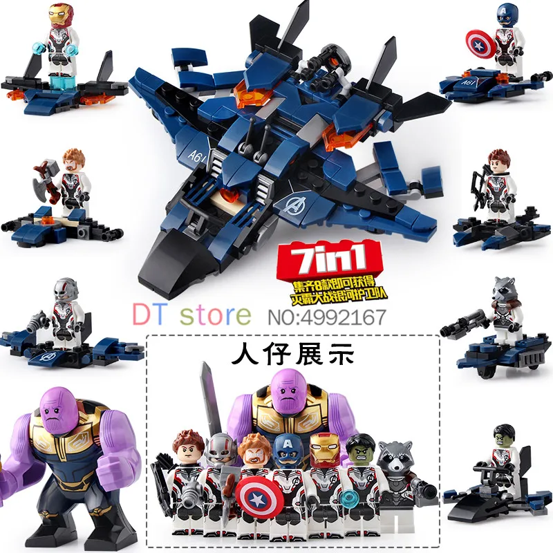 

80Pcs/Lot 8 IN 1 Avengers 4 Endgame Legoed Marvel Iron man Building Blocks Super Heroes Figures Thor Toys For Children DLP9094