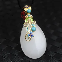 Натуральный Xinjiang Kunlun белый нефритовый кулон, ожерелье в технике клуазоне, женское Ювелирное Украшение из нефрита, подарок на праздник