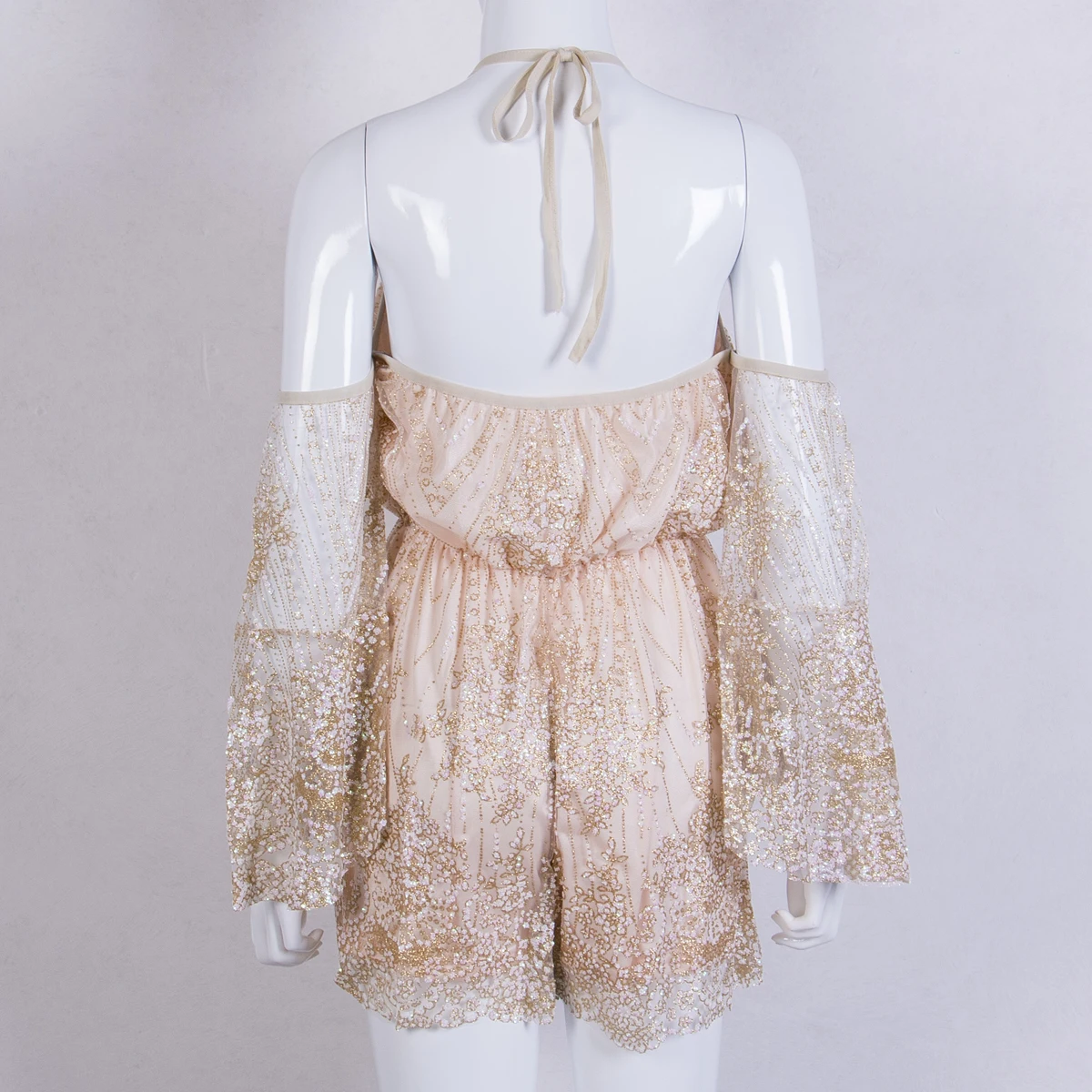 Женский комбинезон с блестками Boho кружевной праздничный мини костюм треугольным