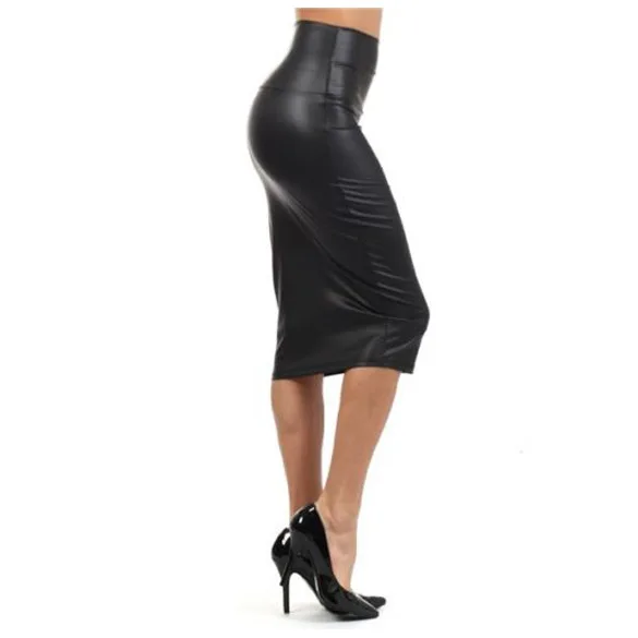 Бесплатная доставка из искусственной кожи Bodycon женские юбки 2017 Женский сексуальная одежда осень зима панк High Street стильный черный