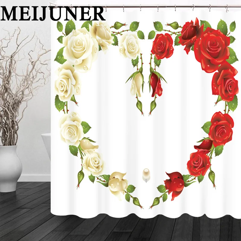 Meijuner 3D ванная комната с красными розами водонепроницаемая ткань занавеска для