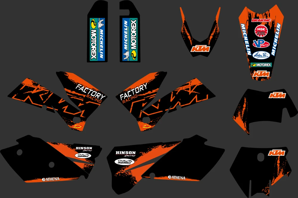 Оранжевый и черный новая команда графика и фоны наклейки Наборы для KTM SXF MXC SX EXC серии 2005 2006 2007
