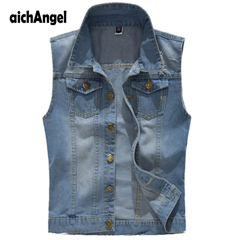 

Ripped Denim Vest Men's Jacket Sleeveless Casual Waistcoat Men's Jean Coat 5XL Slim Fit Cowboy Male Jacket