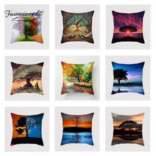 Fuwatacchi Colorful Tree Cushion Cover Dusk Spring Soft Throw Pillow Cover Decorative Sofa Pillow Case Pillowcase elephant girl and tree nature landscape design sofa pillow case