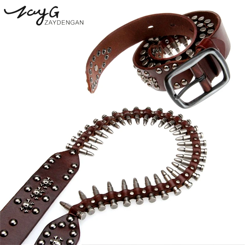 

ZAYG New Punk Bullet Rivet Men Luxury Designer Belts High Quality Male Leather Belt Rock Motorcycle Women Strap for Jeans HipHop