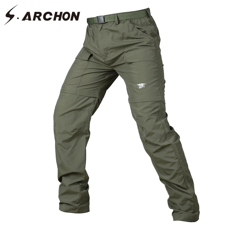 Kaufen S. ARCHON Sommer Quick Dry Abnehmbare Taktische Hosen Männer Abnehmbare Knie Länge Military Camouflage Hosen Elastische Camo Armee Hosen