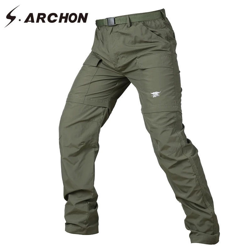 

S.ARCHON Summer Quick Dry Detachable Tactical Pants Men Removable Knee Length Military Camouflage Pants Elastic Camo Army Pants