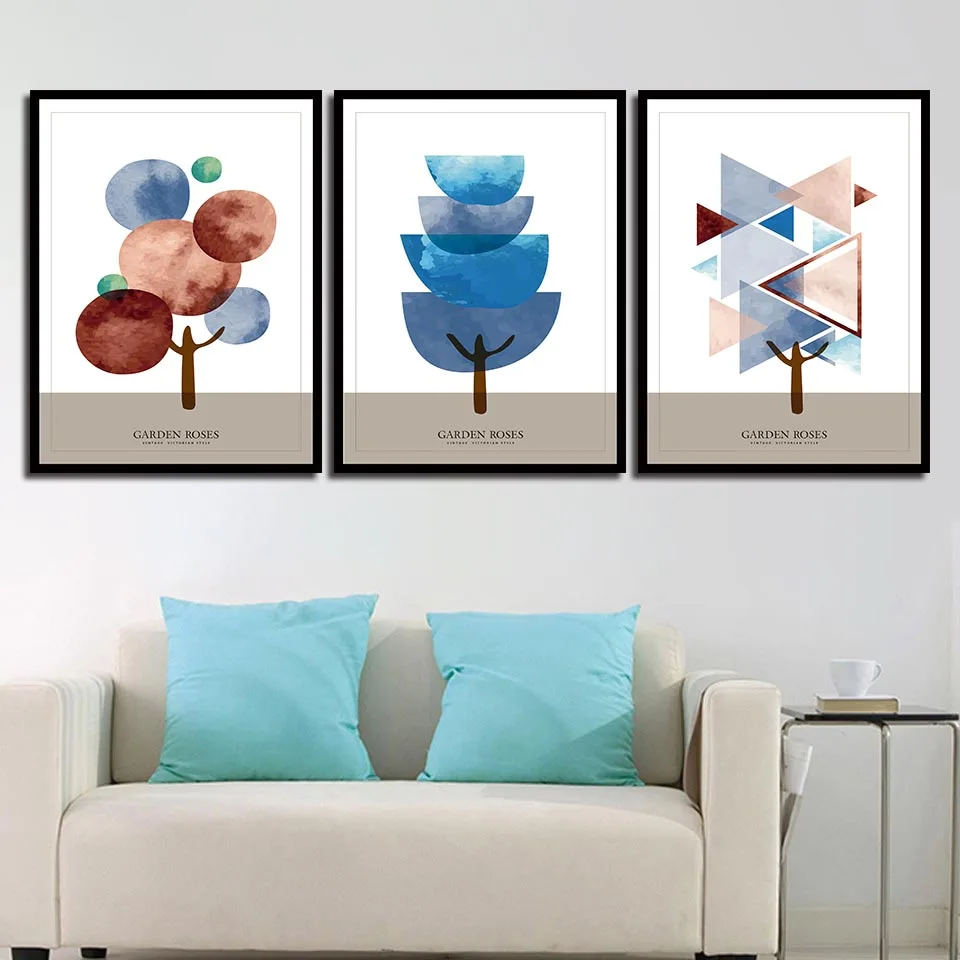 

Nordic Watercolor Abstract Poster Canvas Style Wall Prints Geometry Paintings Trees Artists Pictures For Living Room Home Decor