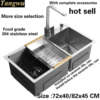 Price Free Shipping Kitchen Sink 4 Mm Thick Food Grade 304 Stainless Steel Ordinary Large Single Slot Durable Hot Sell 72x40/82x45 CM