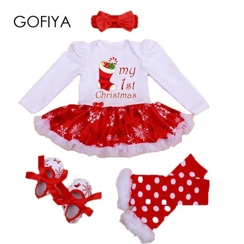 

Christmas Festival Baby Dress Cotton Baby Romper Dress My 1st Xmas Girls Ruffle Dress Set Clothes for Girl Princess Party Dress