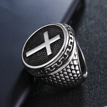 Vintage Punk Rock cristiana religión Cruz anillo 316 L acero inoxidable para hombres regalo de la joyería del padre