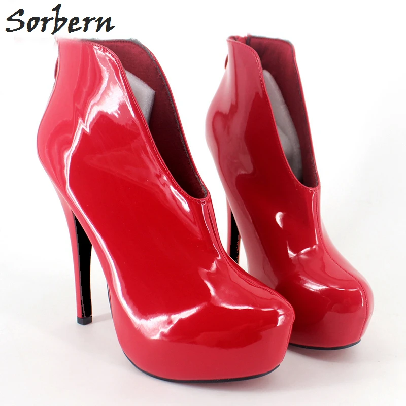 Sorbern Unisex Plus Size Boots Ankle Boots For Women 15CM High Heels Zipper Patent Leather 36-46 Custom Made Color Gay Boots Sorbern Unisex Plus Size Boots Ankle Boots For Women 15CM High Heels Zipper Patent Leather 36-46 Custom Made Color Gay Boots