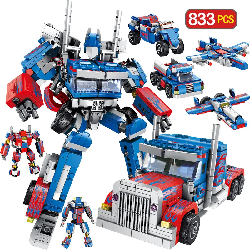 833pcs Technic Model Legoingly Transformation Anime Series Children Robot Toy Action Figure Toy 2 Size Robot Car Toy for Boy