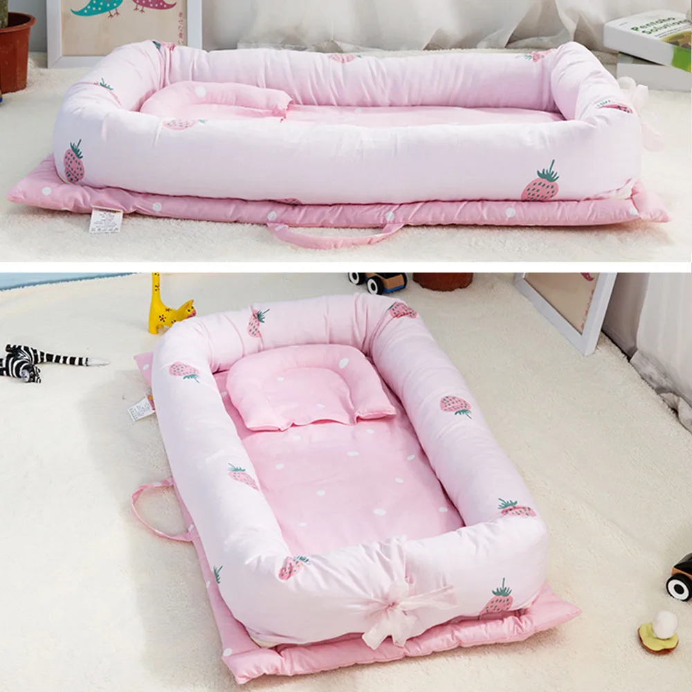 Разборная детская кровать-гнездо, портативная складная детская кроватка, для новорожденных, для путешествий, спальное место для новорожденных и малышей, 90*55*15 см - Цвет: Розовый