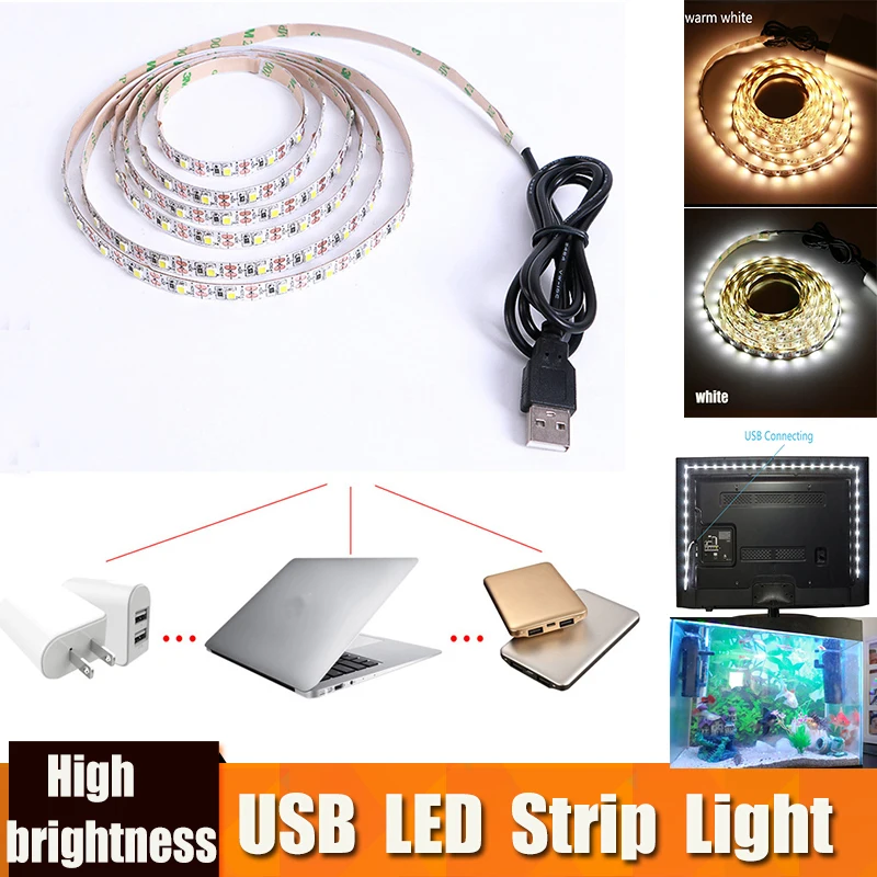 

5V USB Cable LED Strip Light TV Background Lighting Kit 1m 2m 3m 5m LED 2835 SMD Strip Light White/Warm White Decorative lights